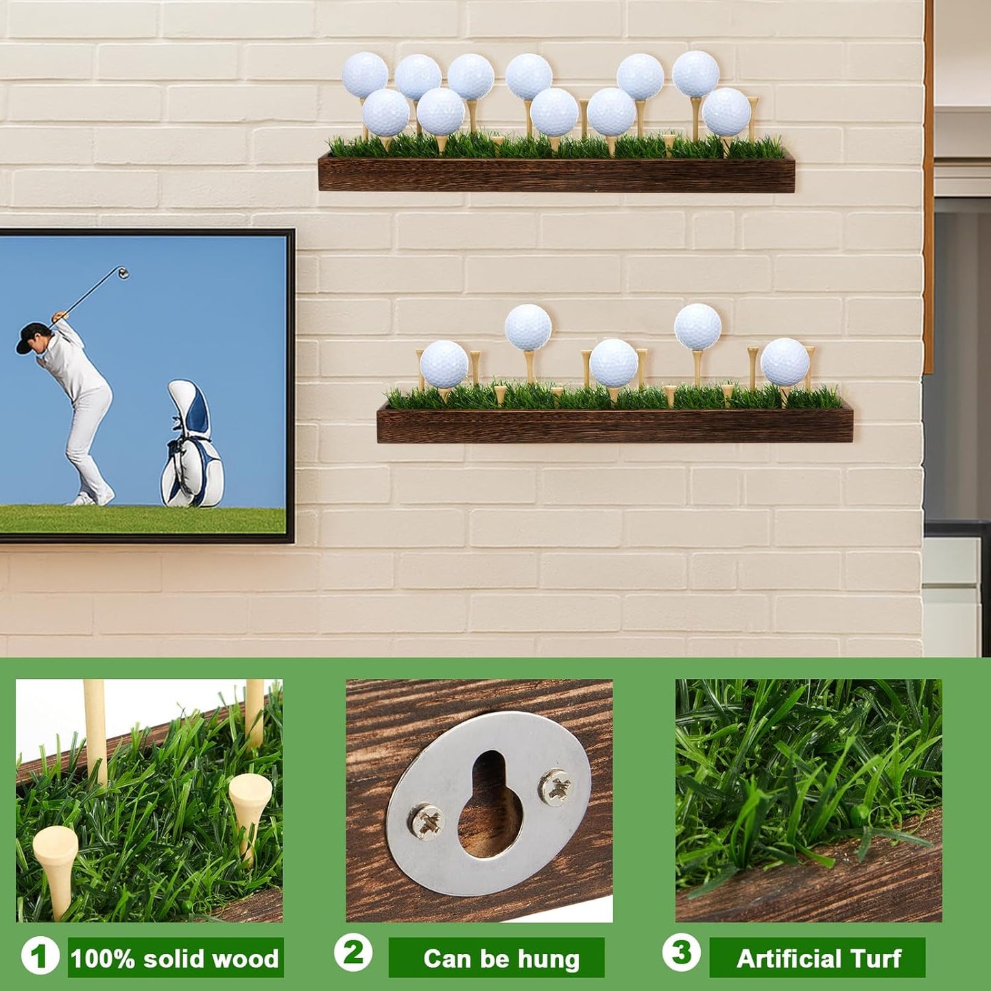 Golf Ball Display Rack Floating Shelf Solid Wood Shelf Rack Wall Mounted Golf Ball Holder up to 15
