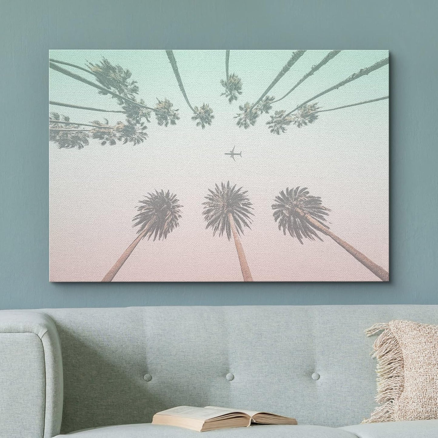 wall26 Canvas Print Wall Art Duotone Teal & Pink Los Angeles Palm Trees Architecture & Maps Cities Photography Realism Scenic Colorful for Living Room, Bedroom, Office - 32"x48"