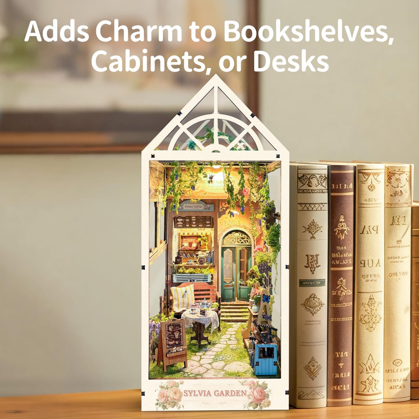 BELEEV Book Nook Kit, DIY Miniature Dollhouse Kit, 3D Wooden Puzzle for Adult and Teens, Booknook Bookshelf Decor Craft with LED Light, Gifts for Women Teens and Puzzle Lovers - Sylvia Garden