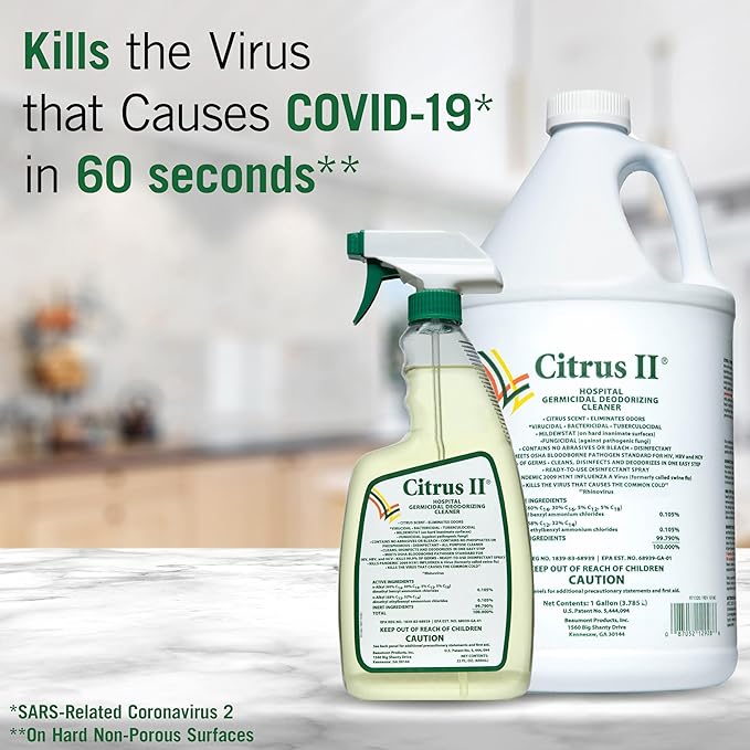 Citrus II Hospital Germicidal Deodorizing Cleaner - Fresh Citrus Scent - 1 Gallon - Refill - Disinfecting Cleaner - Pack of 4