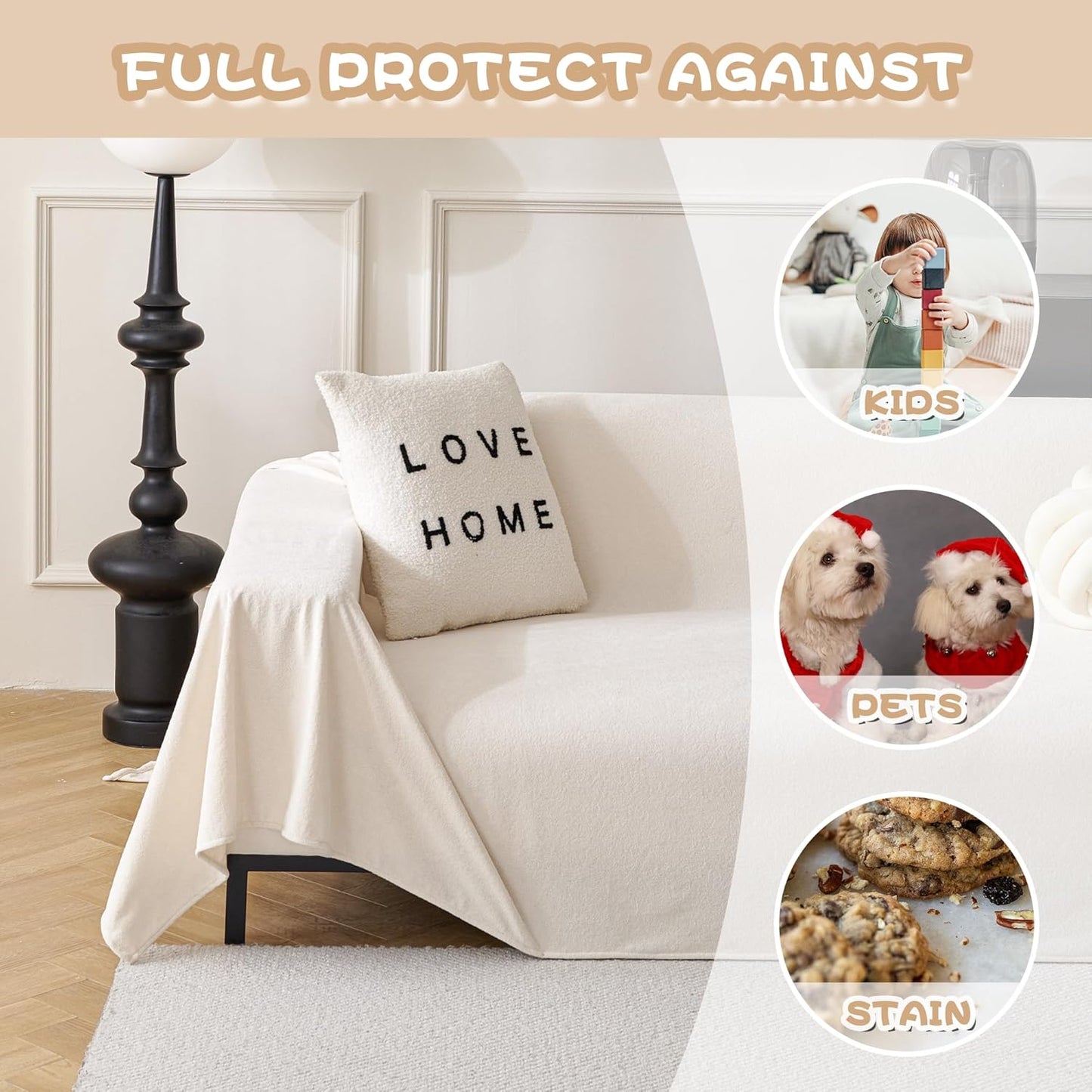 MYSKY HOME White Couch Cover Couch Covers for 3 Cushion Couch Sofa Pet Friendly Sectional Couch Covers L Shape Dog Couch Cover Protector for Sectional Sofa Covers Couch Protector, 71" x 150"