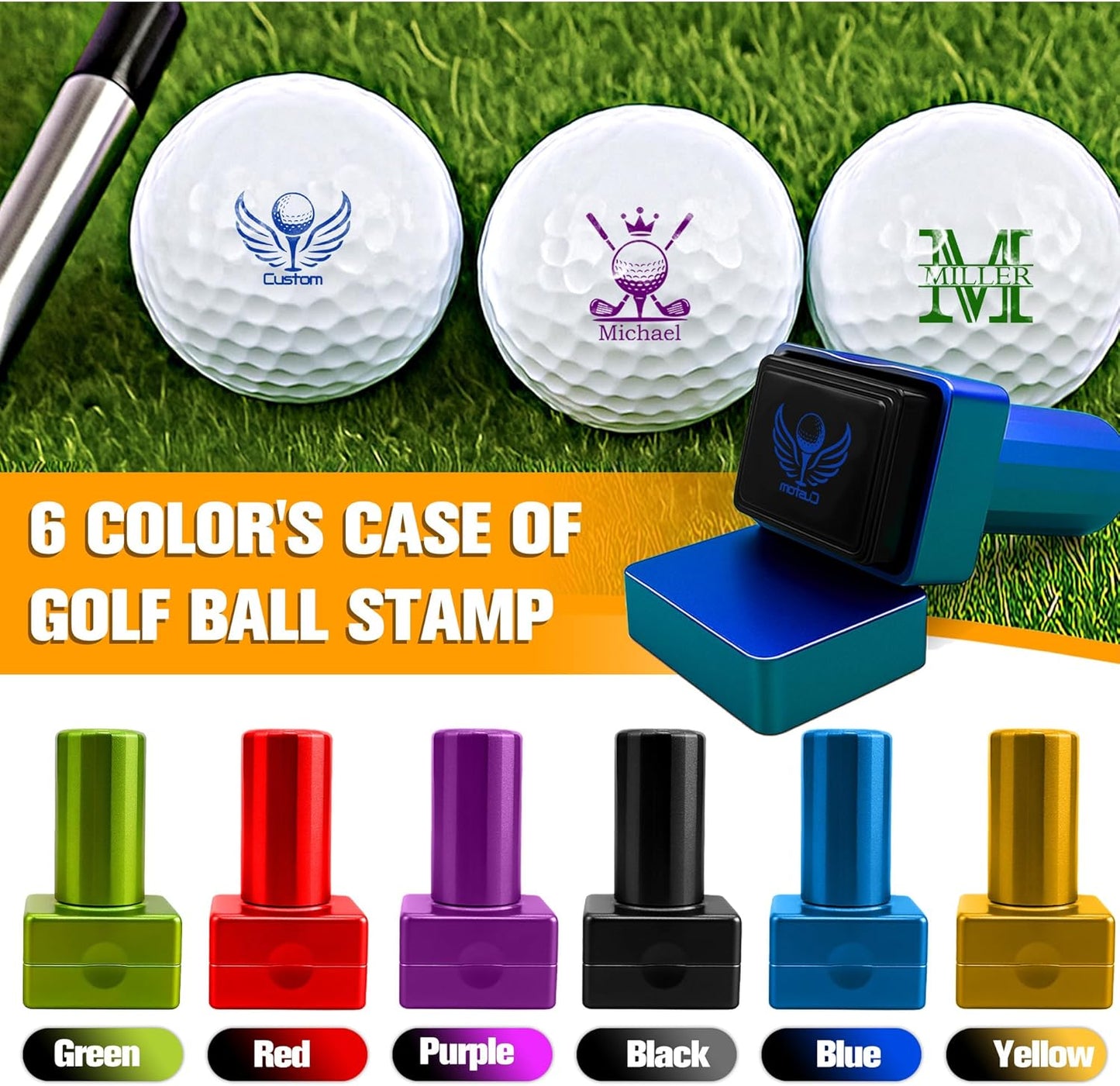ONFAON Custom Golf Ball Stamp, Personalized Name Golf Ball Marker Stamp with Monogram Logo, Reusable Inking Customized Golf Stamper Accessories Gifts for Golfers