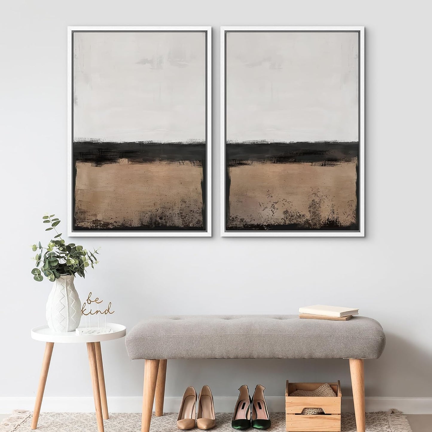 SIGNWIN Framed Canvas Print Wall Art Abstract Landscape Neutral Tones with Horizon Line Illustrations Modern Art Decorative Contemporary for Living Room, Bedroom, Office - 16"x24"x2 White
