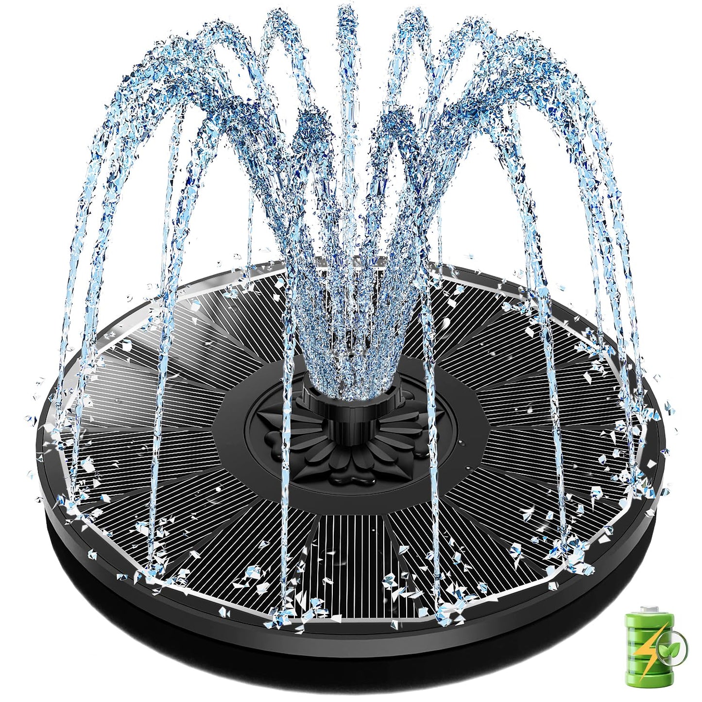 SZMP Solar Fountain for Bird Bath Spraying Water on Cloudy Day, Solar Water Fountain Pump Outdoor Garden 3.5W Black Glass Panel with 2000mAh Battery Replaceable Nozzles