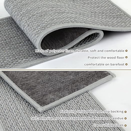Stair Treads Non Slip for Wooden Steps Indoor 10" x 30" 15 Pack Extra Wide Stair Tread Carpet Stairs Runner, Step Pads with Reusable Adhesive for Dogs Kids Elders, Machine Washable, Light Grey