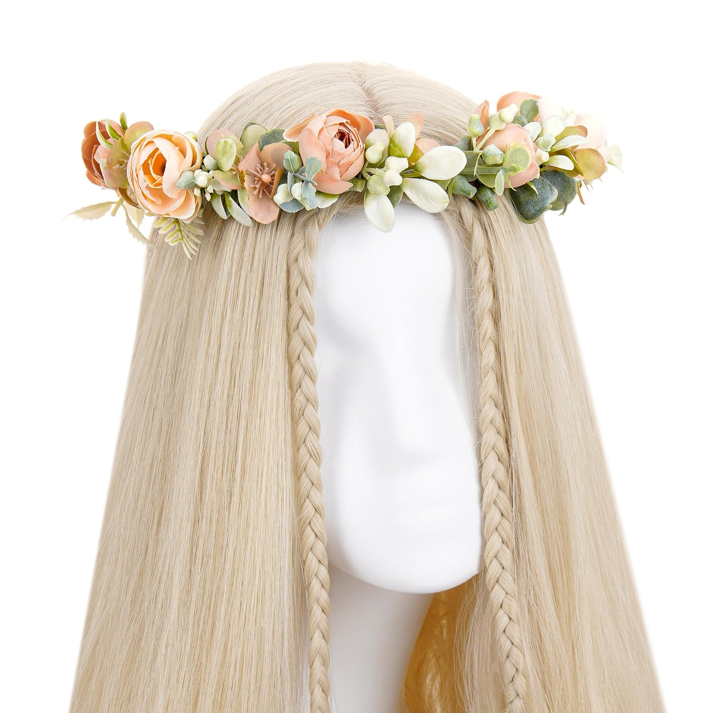 KorViSHOW Fairy Flower Crown Headbands - Handmade Bohemian Rose Floral Headpiece Renaissance Hair Accessories for Women Girls Weeding Birthday Festivals Party Headdress (Champagne)