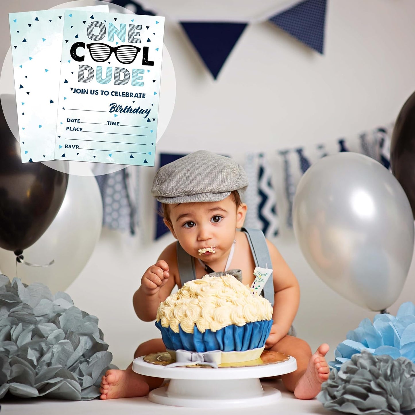One Cool Dude Birthday Invitations for Boys, 20 Invitation Cards with Envelopes, Sunglasses 1st Invites for Party Decorations Favor Supplies - A19