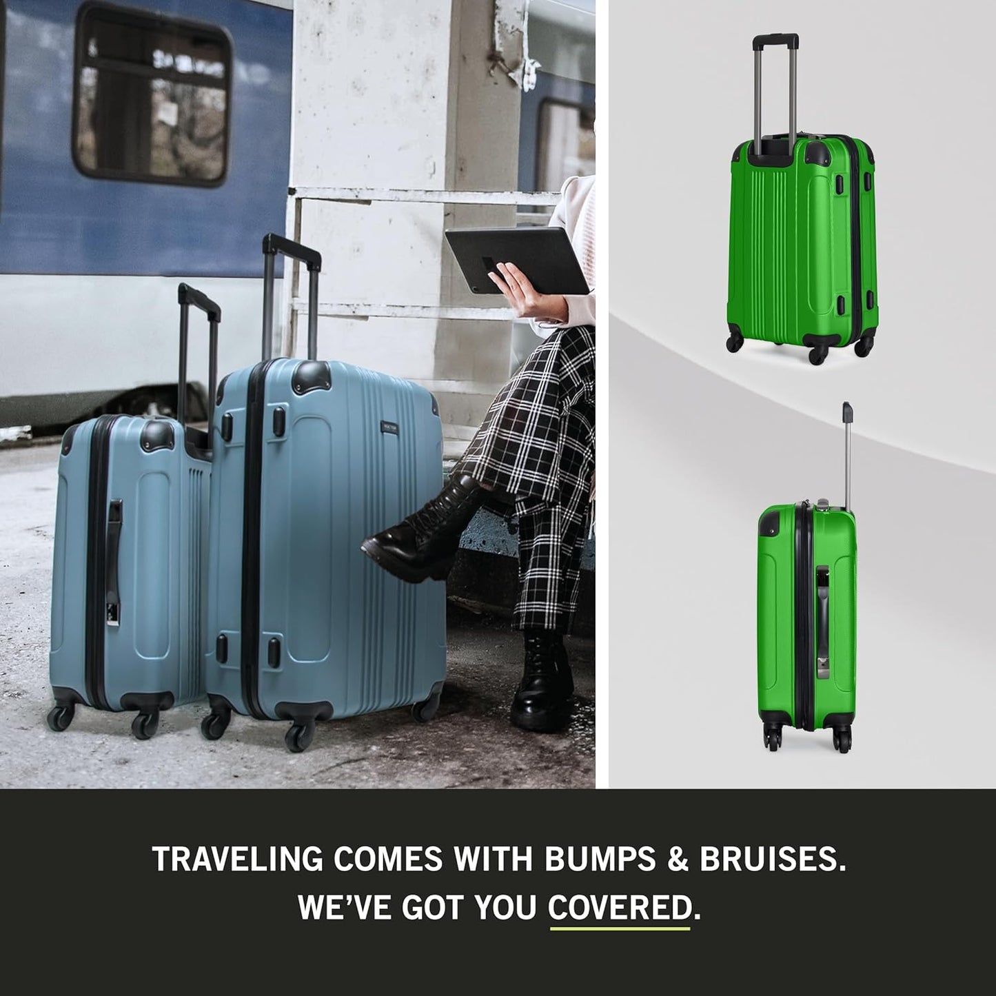 Kenneth Cole REACTION Out of Bounds Lightweight Hardshell 4-Wheel Spinner Luggage, Kelly Green, 20-Inch Carry On