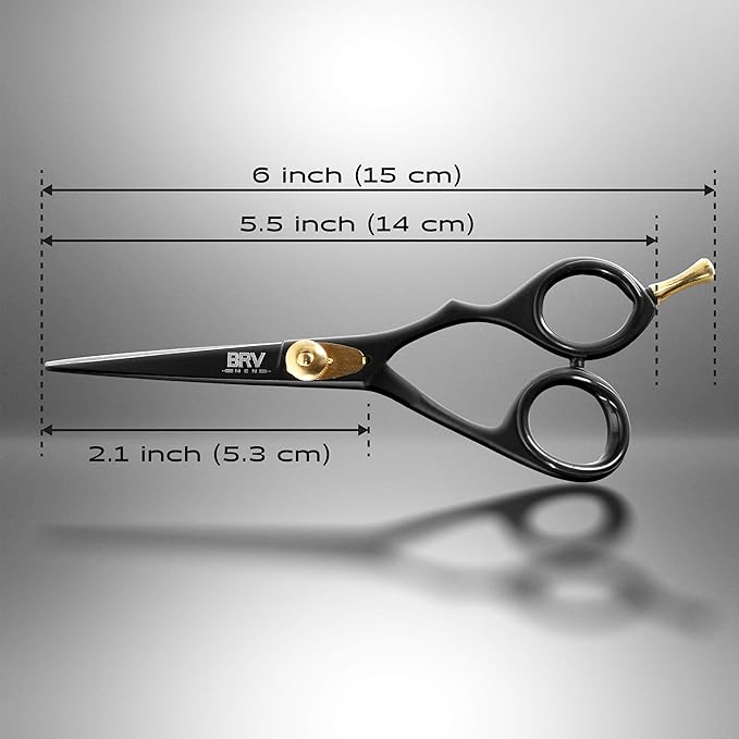 BRV MEN Professional Mustache & Beard Trimming Scissors - 5.5" | High Carbon Stainless Steel & Hammer Forged Mustache Scissors | Razor Sharp Facial Hair Trimming Shears (RIGHT HANDED - Black)