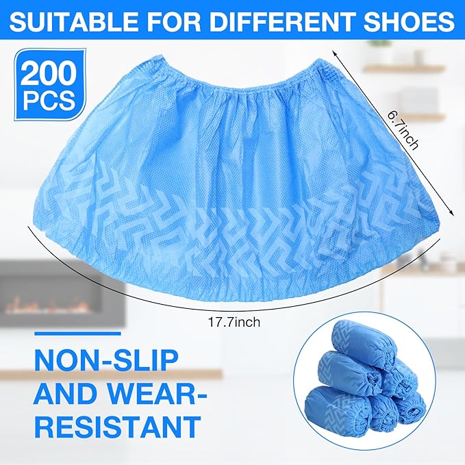 200 Packs Disposable Boot Shoe Covers Non Slip Thick Extra Booties for Shoes Covers Durable for Men Women (Blue)