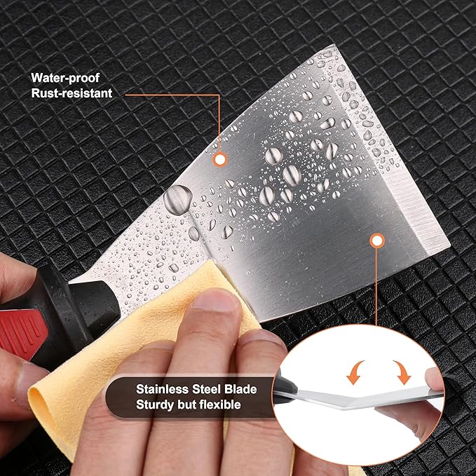 HAUTMEC 2pc Putty Knife Set, 2.5 in Straight and 3 in Offset Scrapers, Heavy Duty Stainless Steel Blade and Hammer End for Removing Wallpaper, Applying Putty, Plaster, Cement HT0061-PT