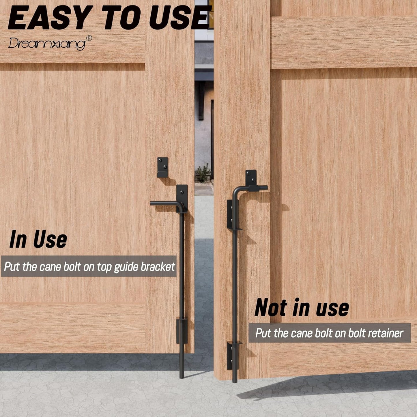 24" Heavy Duty Cane Bolt Gate Drop Rod Extra Thick Hardware Ground Latch for Wood PVC Vinyl Metal Fences Gates, Double Doors, Black Solid Steel-1 Pack