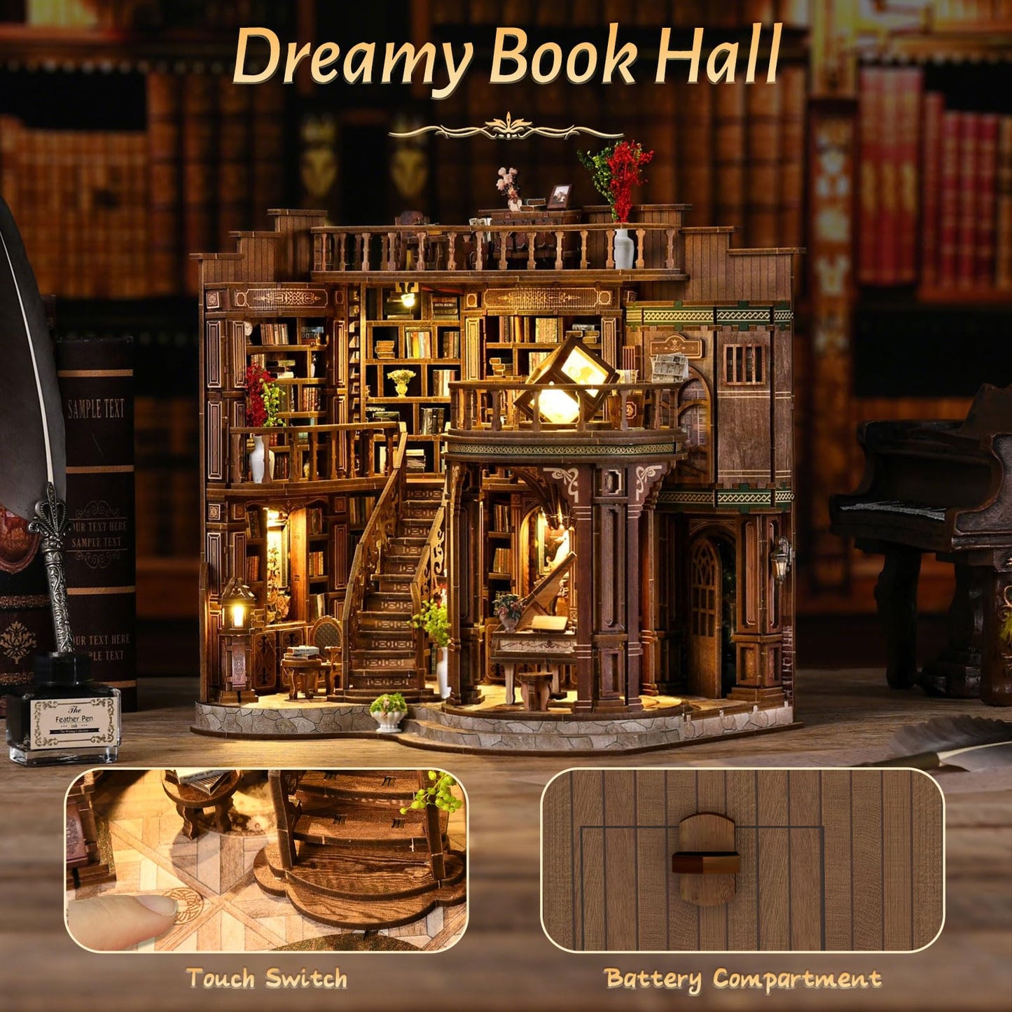 DIY Miniature Dollhouse Book Nook Kit, 3D Wooden Puzzle Craft Kits with Light, Tiny House Bookshelf Decor Model Building for Adults, Holiday&Birthday Gifts for Family,Friends,Book Lovers