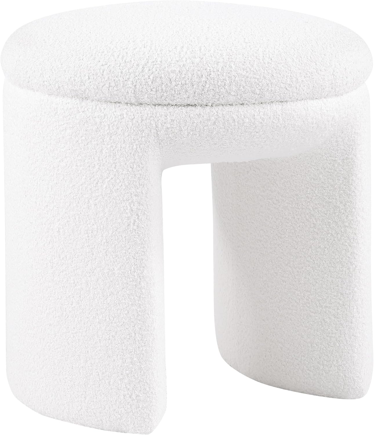 Furniture of America Rami Modern 18-inch Solid Wood Upholstered Ottoman with Pedestal Base, Vanity Stool Chair, Small Foot Stool for Bedroom, Living Room, Entryway, Beige
