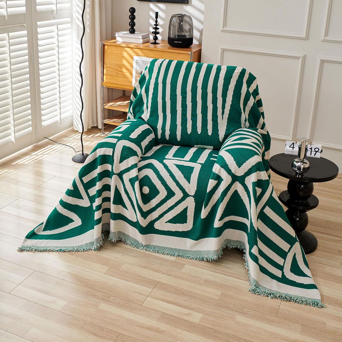 HANDONTIME Couch Cover Boho Sofa Covers Washable Forest Green Dog Covers for Couches Reversible Couch Blanket Cover Geometric Armchair Covers Dark Green, 71" X71"