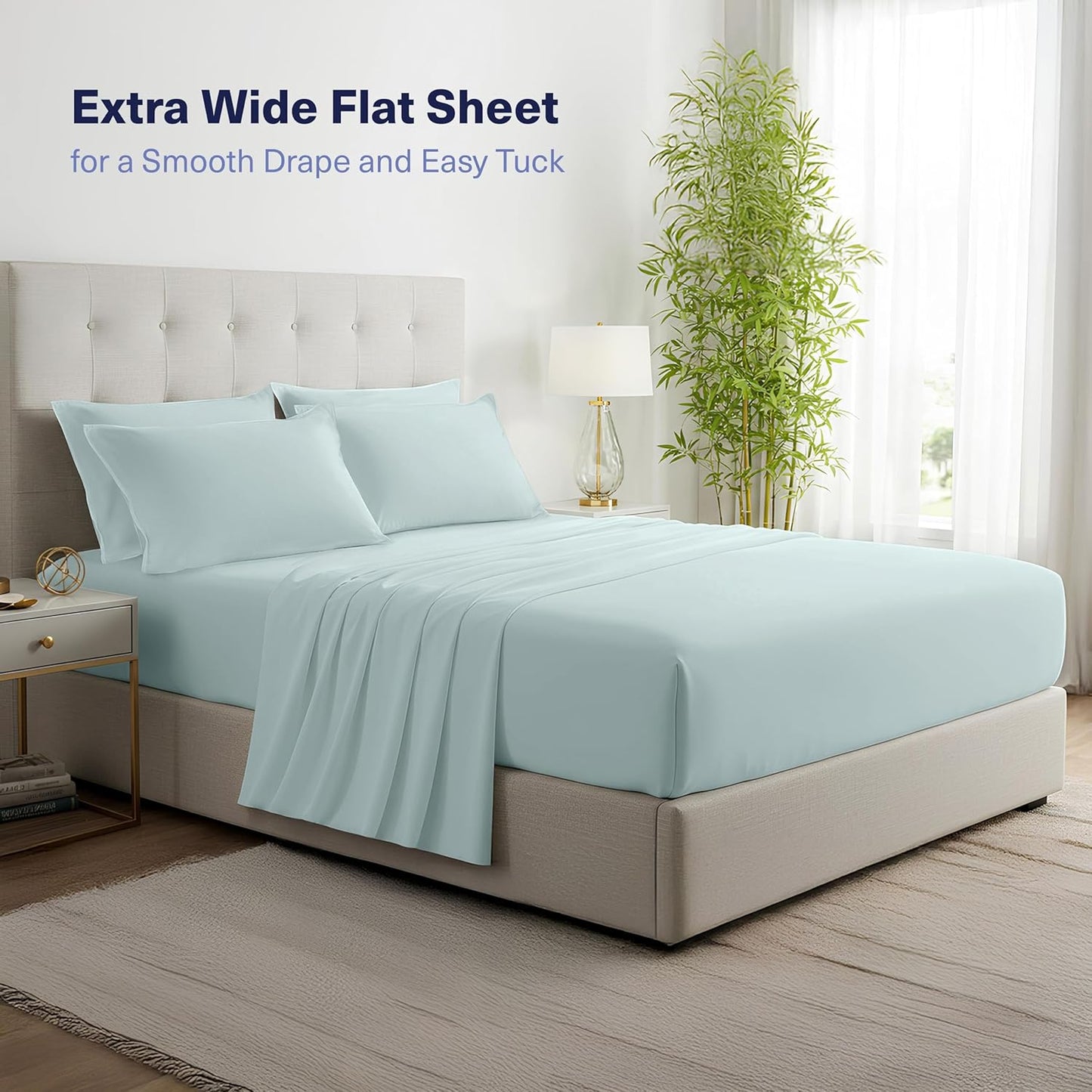 Kickoff Viscose Bamboo Sheets California King Size 4-pc 100% Organic Bamboo Viscose Bed Cooling Sheets Cal King Set Cool Bedding for hot Sleepers Sheet, Flat, Fitted, Pillowcases (Coastal Blue, CK)