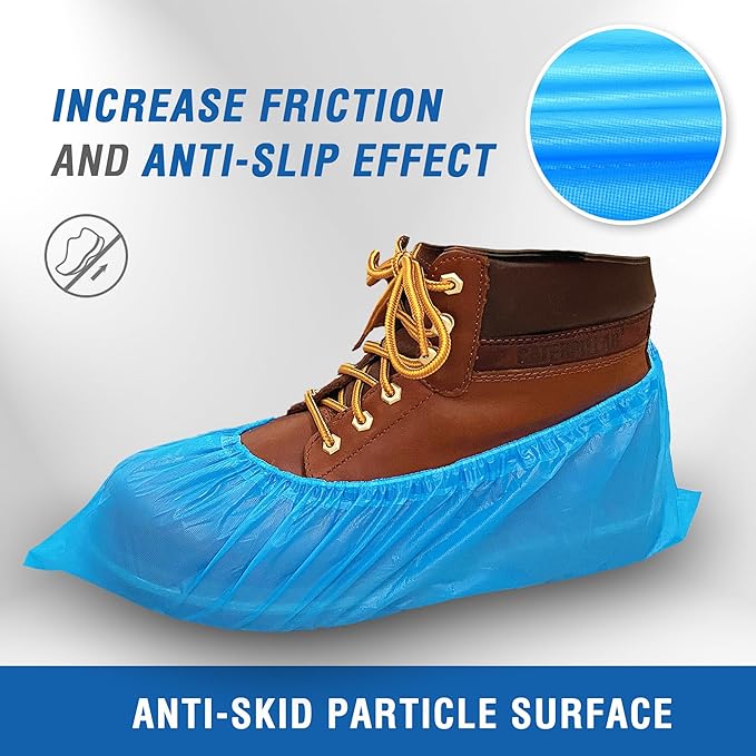 ProtectX Disposable Shoe & Boot Covers, XL Extra Large, 200-pack (100 pairs), Waterproof, Slip Resistant, Durable CPE plastic, Fits up to Men’s 14 US Size and All Women’s US Size Shoes