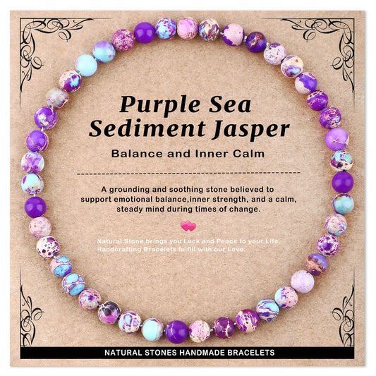 AD Beads 4mm Handmade Purple Sea Sediment Imperial Jasper Elastic Bracelet – Natural Gemstone for Joy & Positivity – Meditation, Yoga, Healing and Energy Gift for Men Women