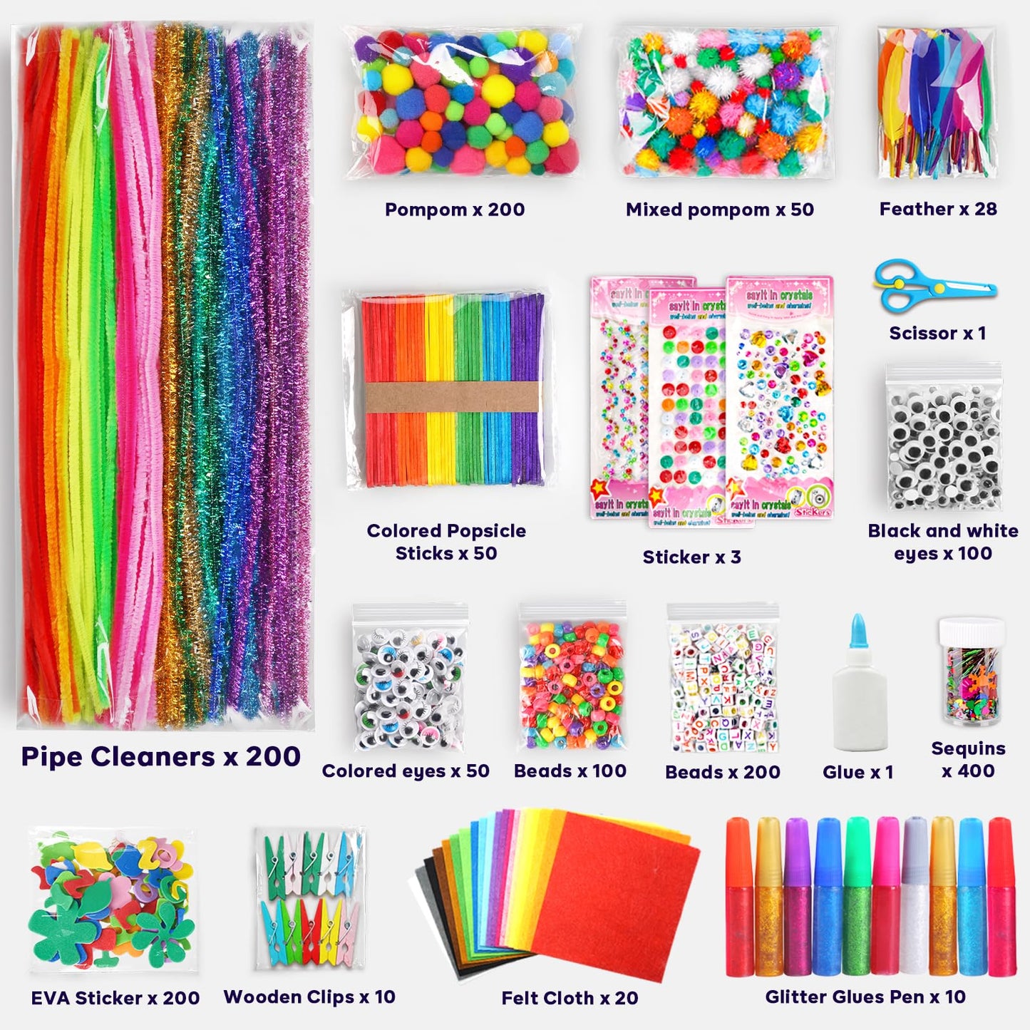 FUNZBO Mother's Day Arts and Crafts Supplies for Kids -Toddlers Craft Kit with Glitter Glue Stick, Pipe Cleaners, Popsicle Sticks, Pompoms & Stickers, Homeschool Supplies, Toys Crafts for Girls age 4+