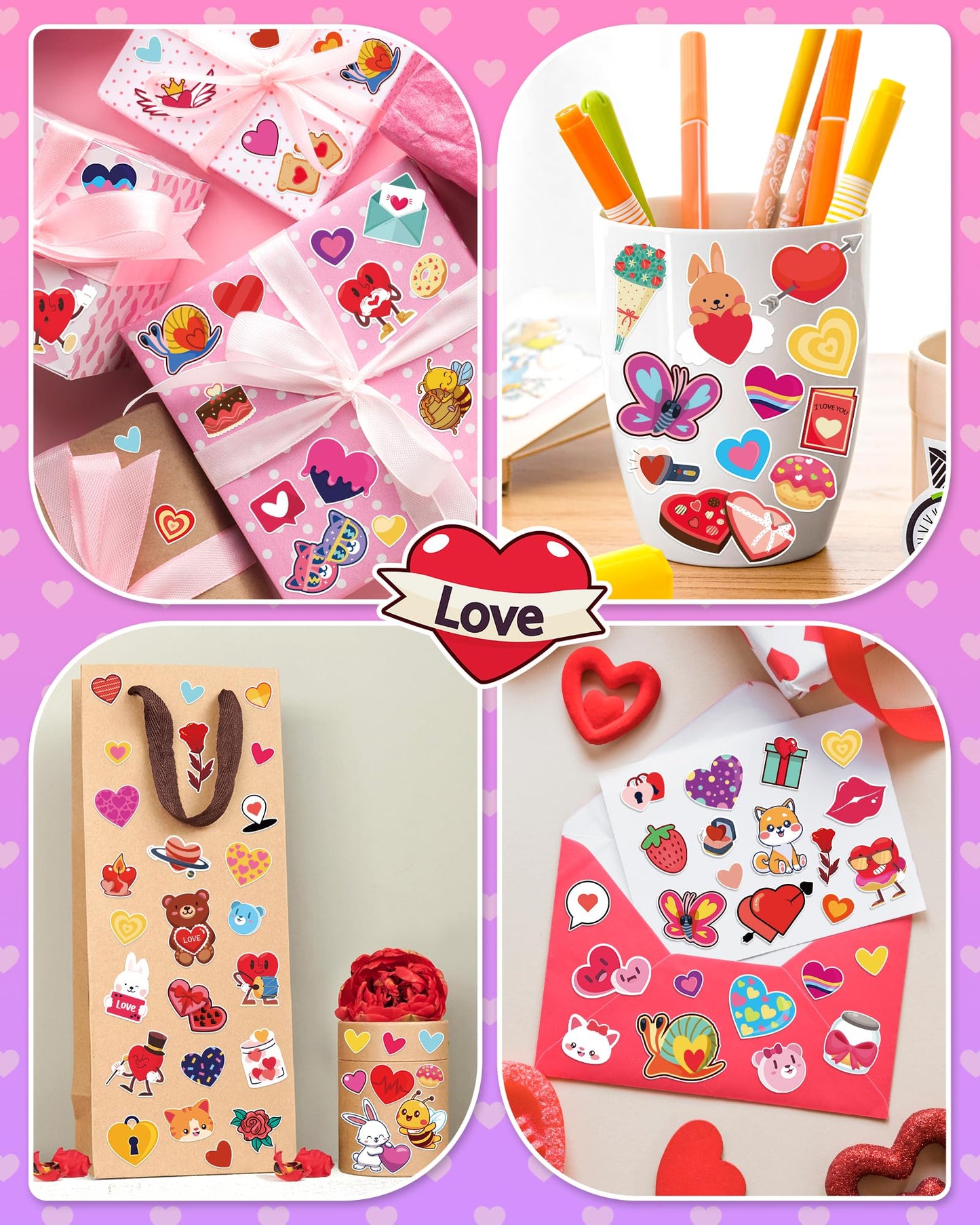2020 PCS Valentines Day Stickers for Kids, 120 Sheets Heart Love Stickers, Valentines Crafts Gifts Goodie Bags Party Favors for Kids Classroom