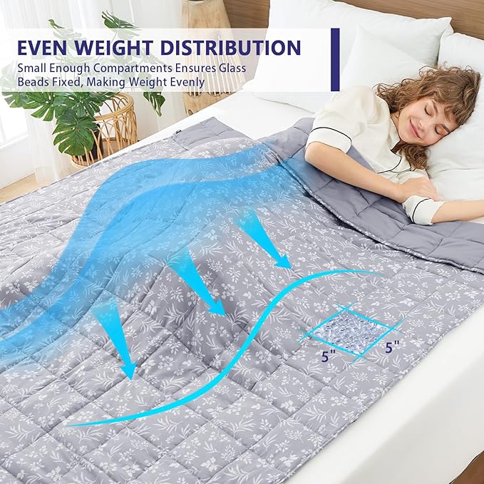 yescool Weighted Blanket for Adults (20 lbs, 48" x 72", Dove Grey) Cooling Heavy Blanket for Sleeping Perfect for 140-160 lbs, Twin Size Breathable Blanket with Premium Glass Bead, Machine Washable