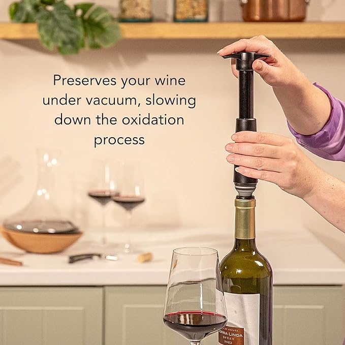 Vacu Vin Original Wine Saver with 1 Vacuum Bottle Stoppers – White Wine Preserver Pump for Red or White Wine – Manual Air Remover System – Airtight Seal – Keep Wine Fresh Longer