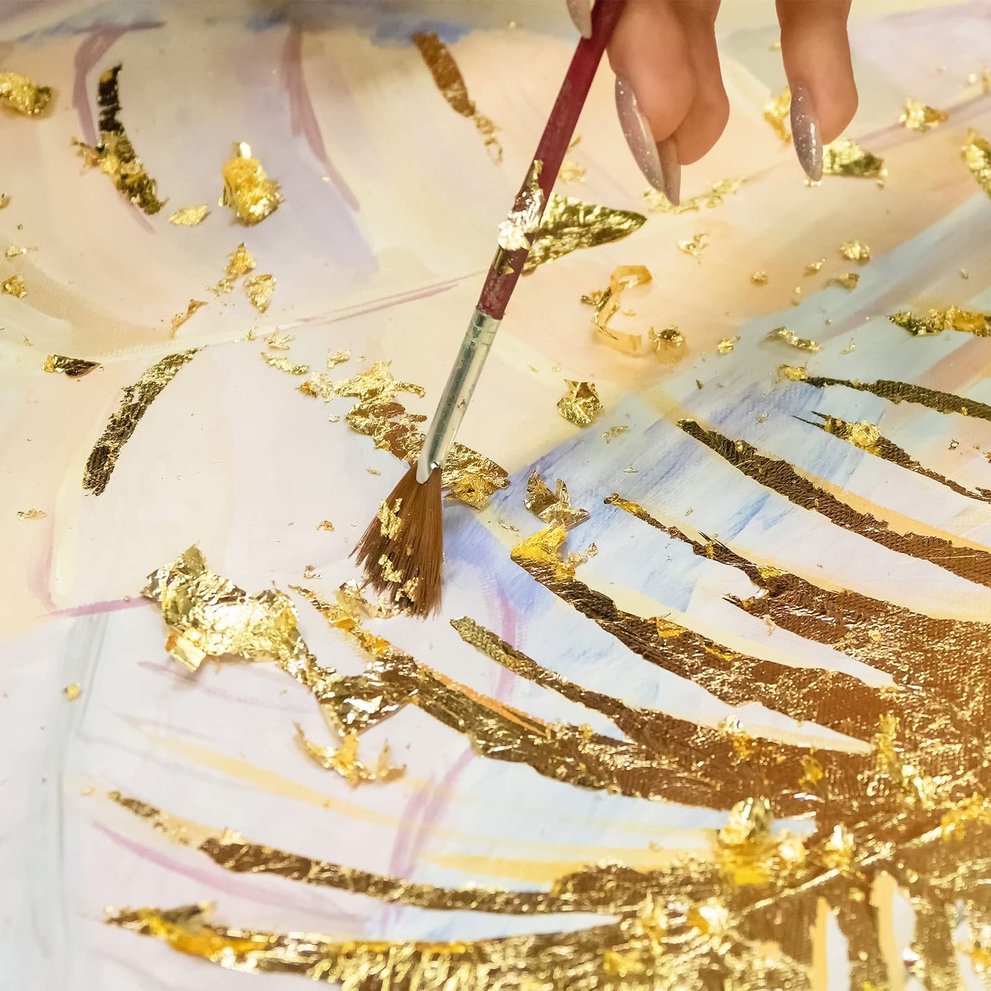 Harloon Imitation Gold Leaf for Art Imitation Gold Foil Sheets Square Foil Paper for DIY Gilding Painting Decoration Crafting Furniture, 5.51 x 5.51 Inches/ 14 x 14 cm (500 Sheets)