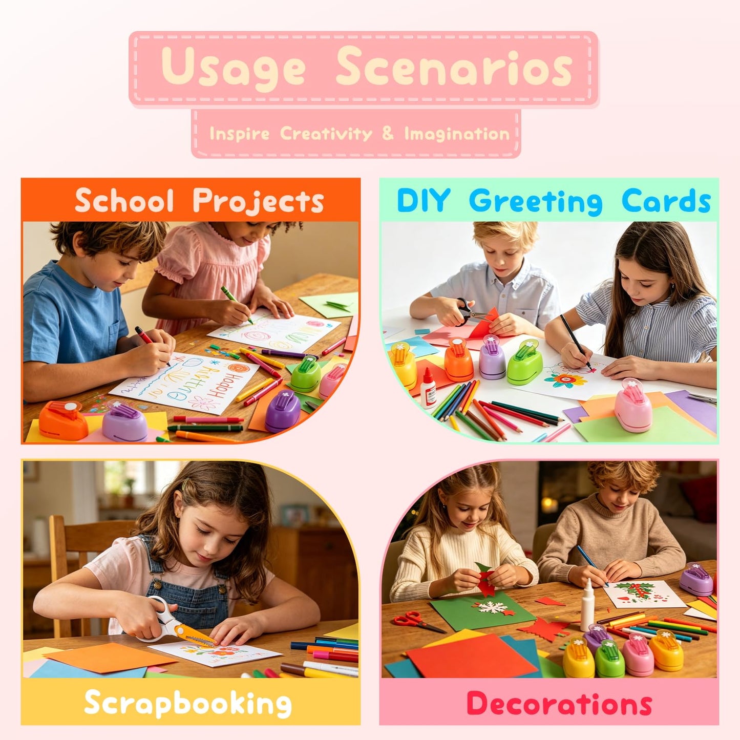 Kids Paper Craft Kit - Decorative Edge Scissors and 6-Piece Paper Hole Punch Set with Portable Storage Case, DIY Scrapbooking Art Supplies for Toddlers & Students, Great Birthday Gift for Girls & Boys