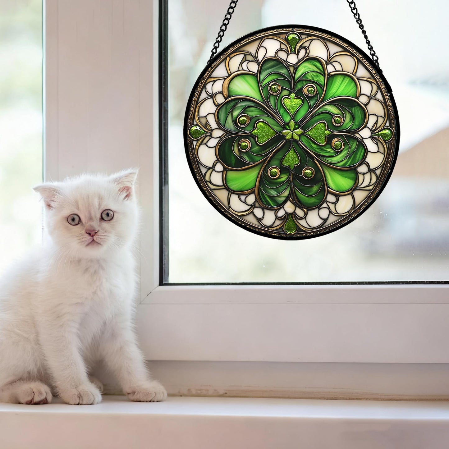 DASTOLL Stained Glass Window Hanging St. Ripak Festival Green Lucky Clover 6.3" - Suncatcher Door Garden Sun Catcher Ireland Decor Mother's Day for Mom Woman Her Men Sisters