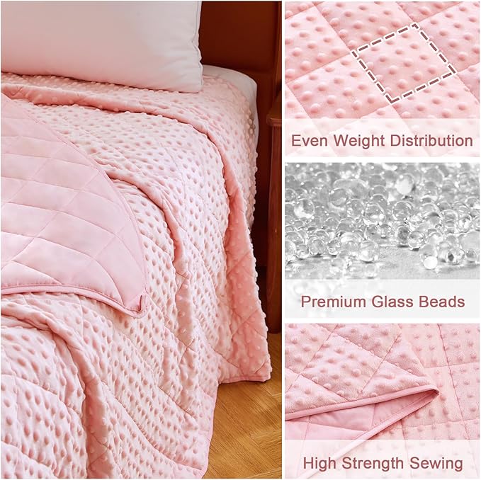 Pink Weighted Blanket for Adults 12lbs, 48"x72", Twin Full Size Breathable Cooling Minky Heavy Throw Blanket for 110-130lbs, Soft Winter Thick Big Blankets Weighted Comforter Gift for Sleeping