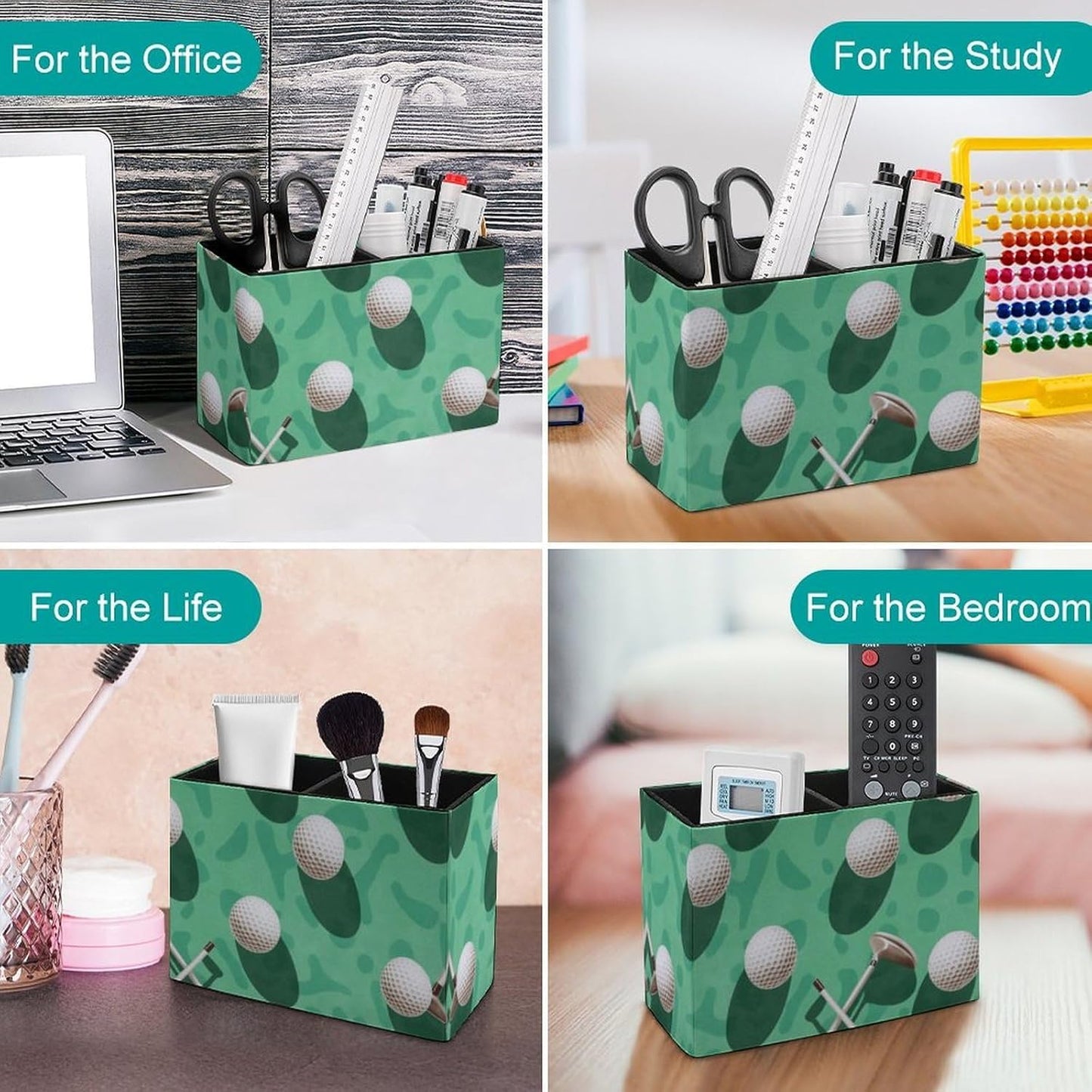 Golf Balls Pattern Lether Pen Holder for Desk Makeup Brush Holder Office Organizer Desk Accessory for School Office
