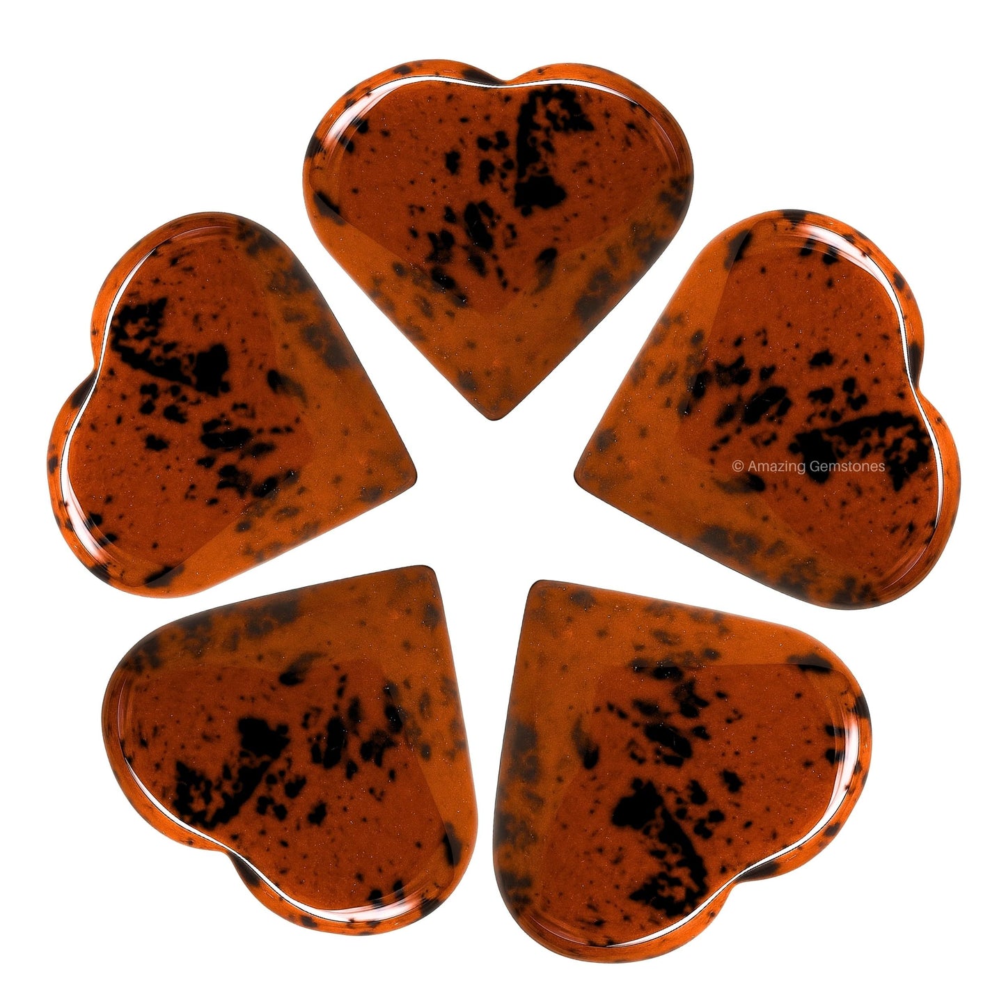 Amazing Gemstone Mahogany Obsidian Stone Heart - Pack of 2 Crystal Heart Stones Rocks - Corazones De Piedra Crystals and Healing Stones Heart Shaped Crystal - Stocking Stuffers Gifts