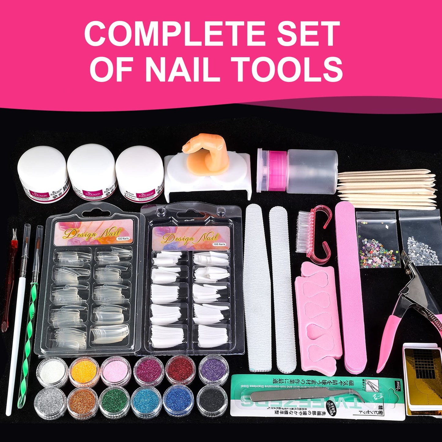 Nail Kit Set Professional Acrylic with Everything, 12 Glitter Acrylic Powder Kit Nails Art Tips Decoration, DIY Gifts for Women Nail Art Tool and Supplies for Beginners