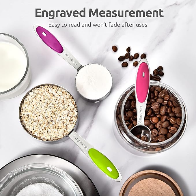 U-Taste 18/8 Stainless Steel Measuring Cups and Spoons Set of 10 (Multicolors) and 12.6in Stainless Steel Danish Dough Whisk (Aqua Sky)