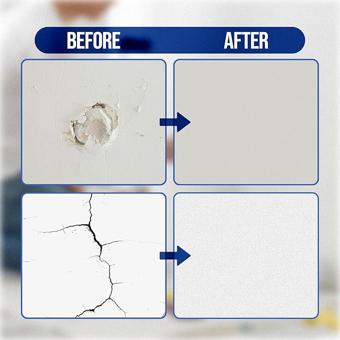 Drywall Repair Kit – 2×240g Putty Jars with 2×2″ & 4×4″ Wall Patch Mesh, Small & Large Scrapers & 2 x P180 Sandpapers | Quick-Dry Spackle & Sheetrock Crack Filler for Wall, Ceiling & Plaster Repair