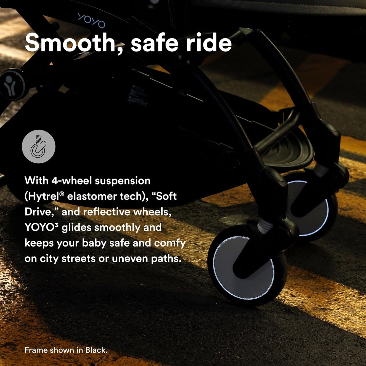 Stokke YOYO3 Stroller from 6 Months - Includes White Frame/Black Seat Cushion + Canopy - Folds in & Out in a Flash - Light & Compact - Carry-On Compatible