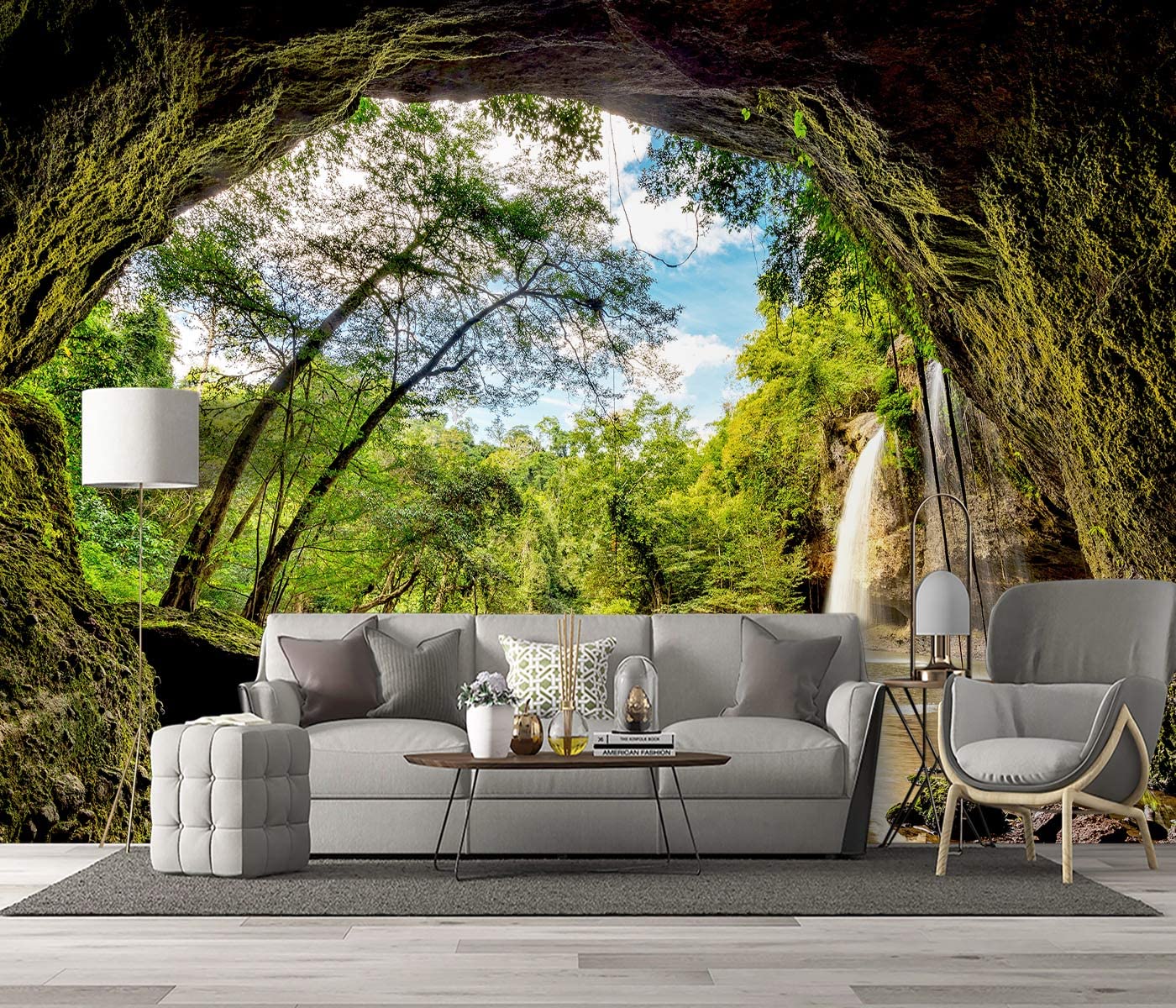 BZHXBZ - Beautiful Nature Wallpaper Forest Landscapes 3D Space cave Scenery Waterfall Bedroom Woodland Decor Living Room tv Background Large wall Mural Office Jungle - 91"x65" Not Peel and Stick