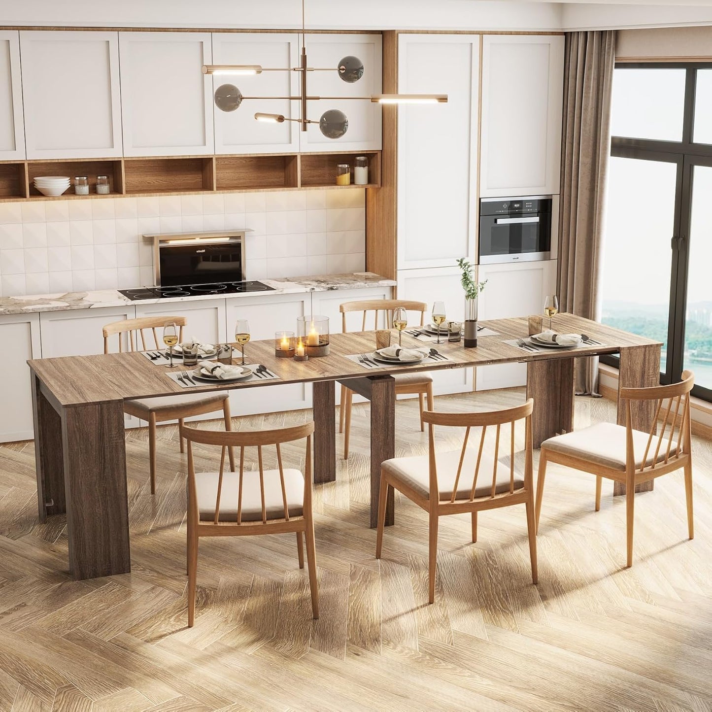 KEIKI 20"-118.5" L Extendable Foldable Dining Room Table for 1-10 People, Wood Multifunctional Rectangle Expandable Console Kitchen Living Meeting Room Furniture, 6 Tabletop Length Options, Barnwood
