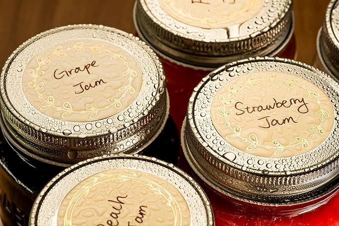 MONEST Waterproof & Oil Resistant Jar & Lid Stickers - Pantry/Canning, Spice & Bottle Labels (Golden Flower)