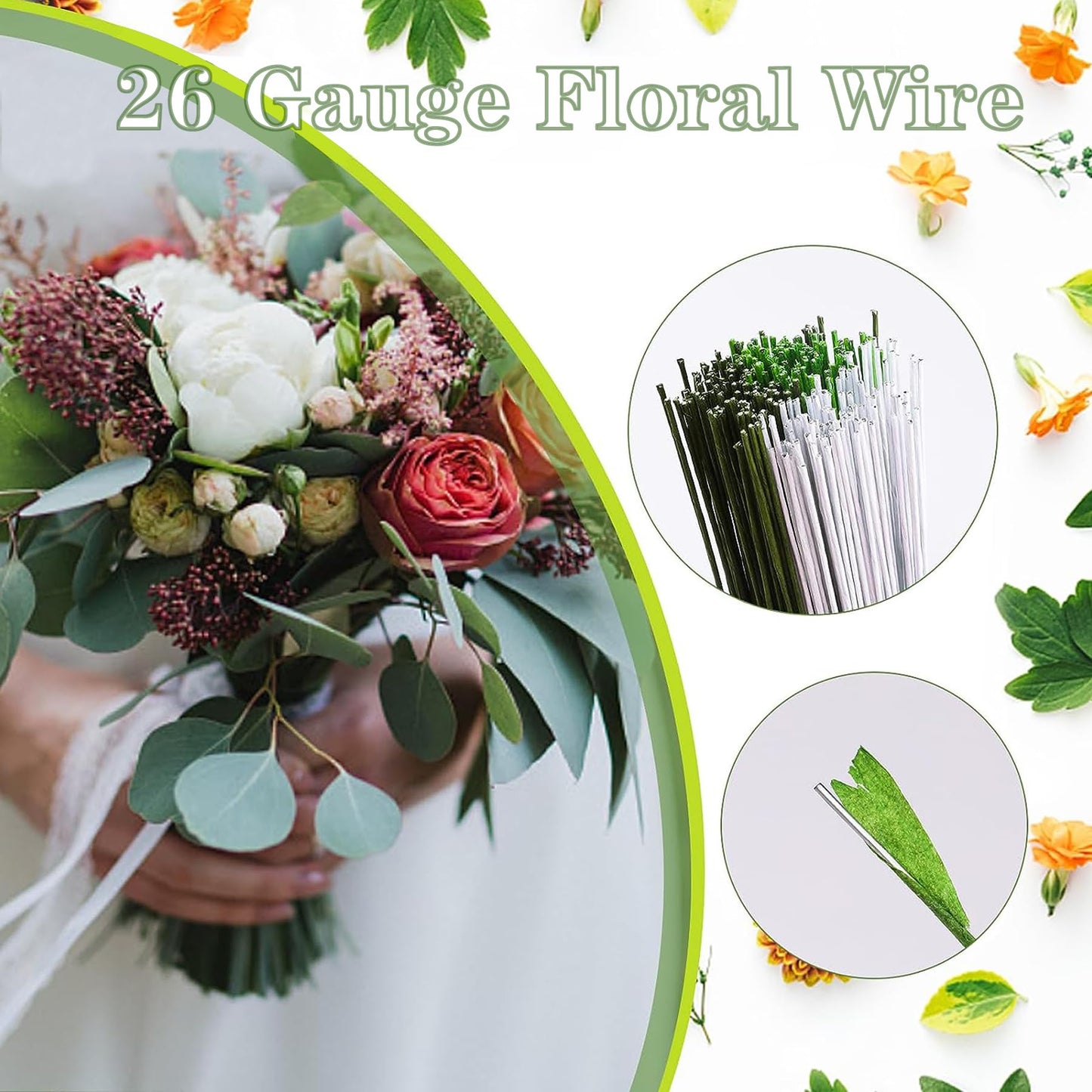 Woohome 400 Pcs Floral Wire with Wire Cutter 26 Gauge Crafts Wire Florist Flower Wire Stems Brown Floral Wire for Making Flower Arrangement Supplies Wedding Bouquet DIY
