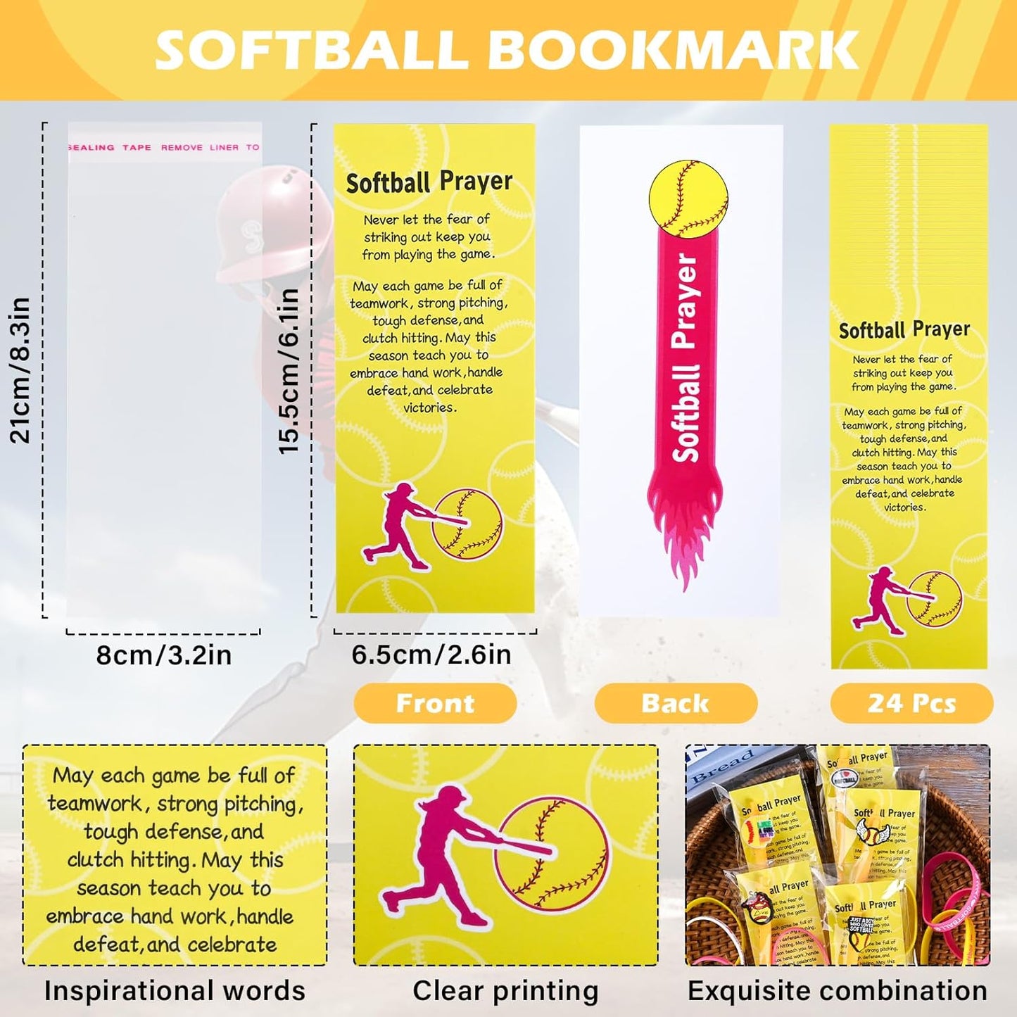 LiYiQ 72 Pcs Softball Party Favors Softball Team Gifts Softball Goodie Bags Stuffers Softball Ballpoint Pens Bookmark Card and Silicone Bracelet