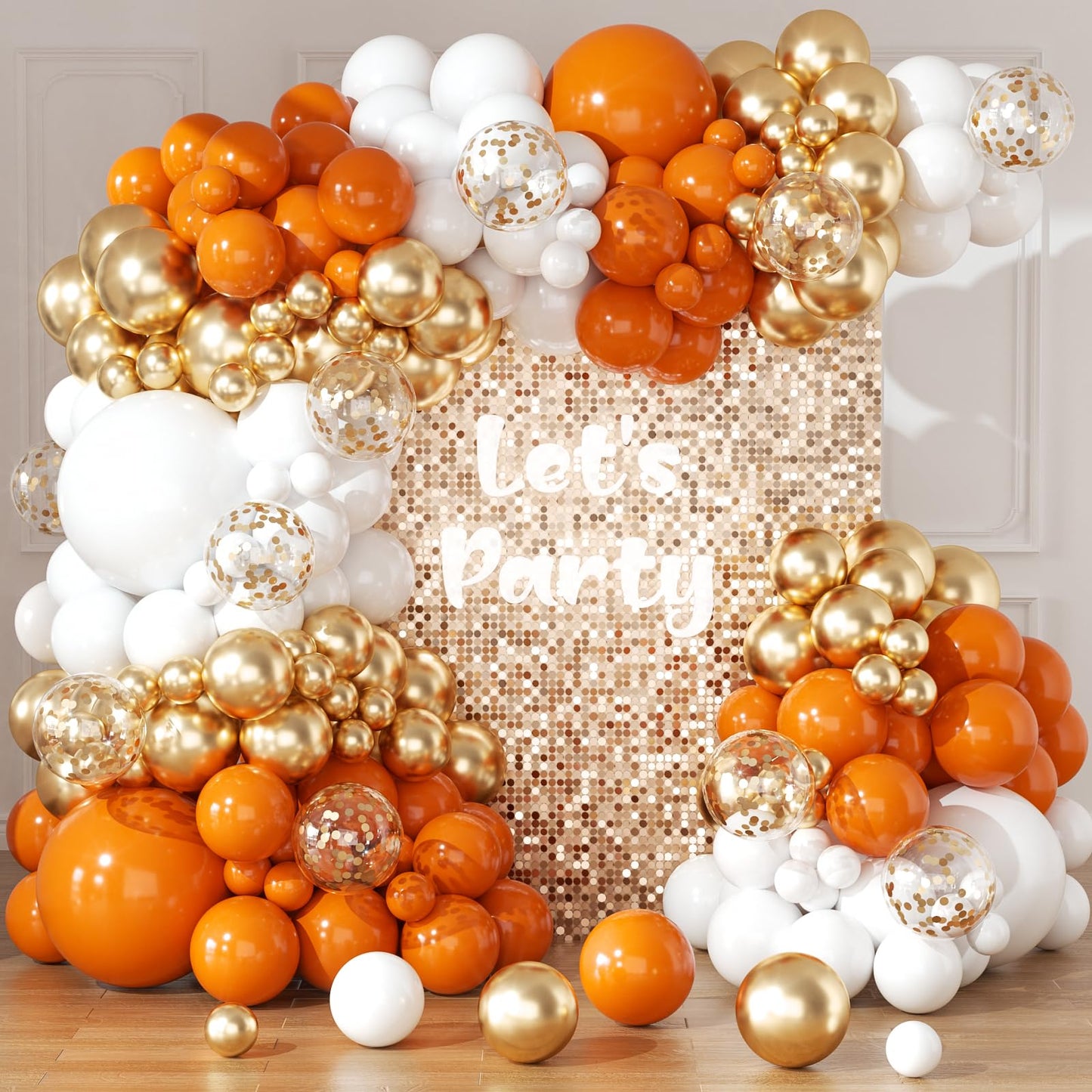 Orange and Gold Confetti Balloon Garland Arch Kit 164pcs Orange Chrome Gold White Balloons for Birthday Thanksgiving Wedding Decoration Baby Shower Decorations Birthday Party Decorations