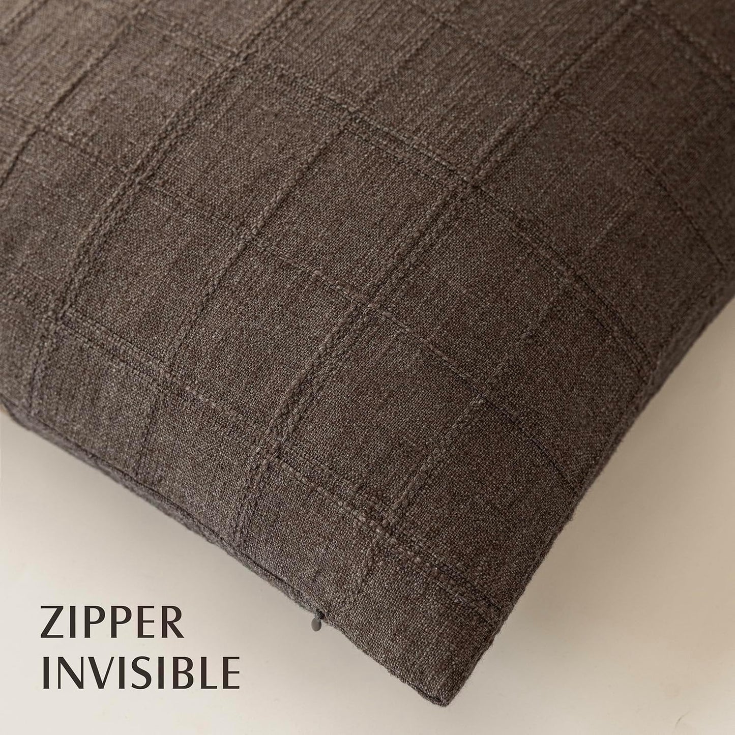 Foindtower Set of 2 Decorative Linen Check Throw Pillow Covers Neutral Farmhouse Vintage Cushion Covers Modern Boho Home Decor for Sofa Chair Couch Bedroom Living Room Outdoor,16×16 Inch,Dark Brown