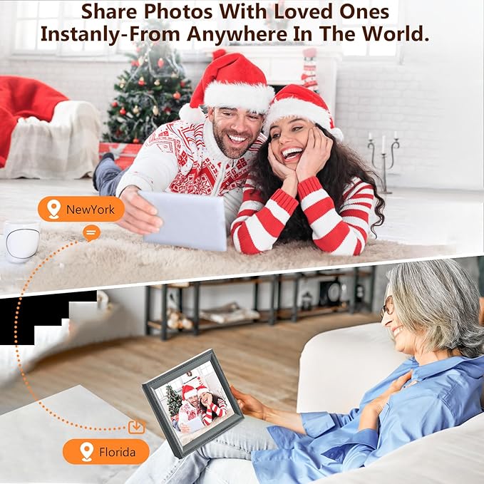 Digital Picture Frame WiFi Grey Send Photos from Phone16GB Storage Smooth System 10.1inch 1280x800 IPS Touch Screen Digital Photo Frame Auto-Rotate Wall Mountable