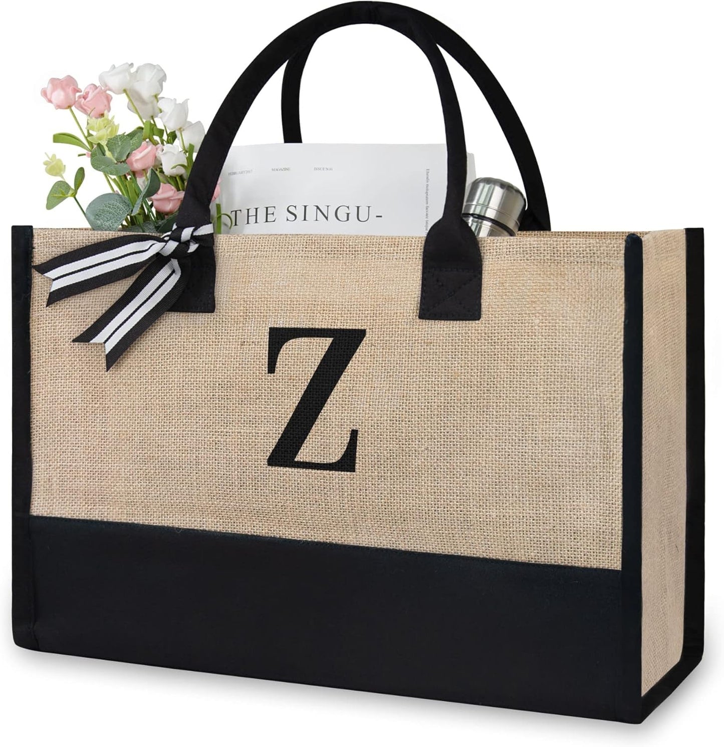 TOPDesign Initial Jute/Canvas Tote Bag, Personalized Present Bag, Suitable for Wedding, Birthday, Beach, Holiday, is a Great Gift for Women, Mom, Teachers, Friends, Bridesmaids (Letter Z)