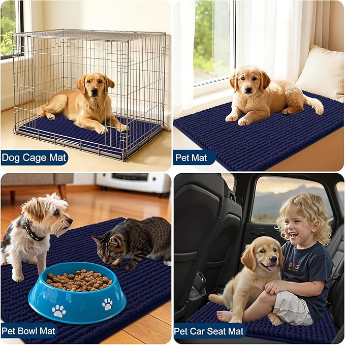 OLANLY Dog Door Mat for Muddy Paws 59x20, Ultra Absorbent Chenille Mud Doormat, Non-Slip Washable and Dirt Trapping Doormat for Indoor Entryway, Quick-Dry Indoor Pet Bed Mats for Dogs, Navy Blue