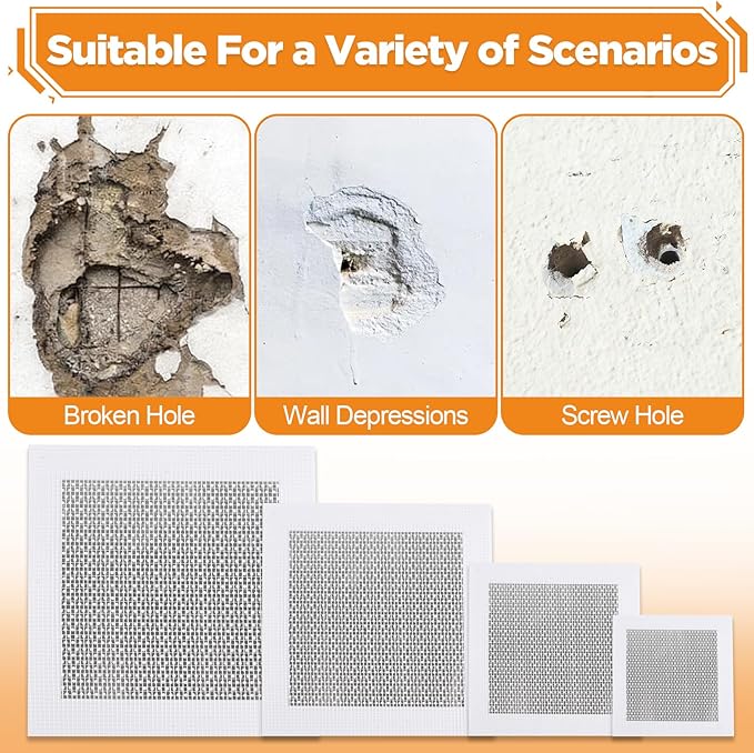Romeda Drywall Patch Kit 11 Pack, 4/6/8 Inch Wall Patch with Extended Self Adhesive Mesh, Dry Wall Patch with Scraper and Sandpaper for Hole Repair