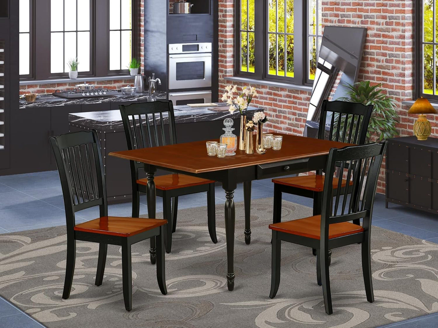East West Furniture MZDA5-BCH-W 5 Piece Dining Room Furniture Set Includes a Rectangle Kitchen Table with Dropleaf and 4 Dining Chairs, 36x54 Inch, Black & Cherry