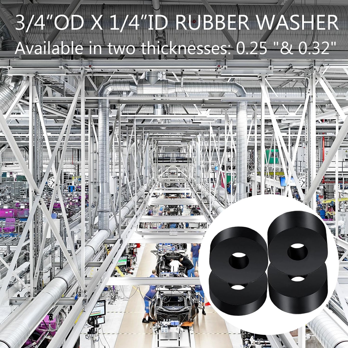 Rubber Washer Set: 2 Sizes (3/4" OD x 1/4" ID) Black Non-Slip Thick Grommets for Vibration Isolation (0.25" & 0.32" Thickness)