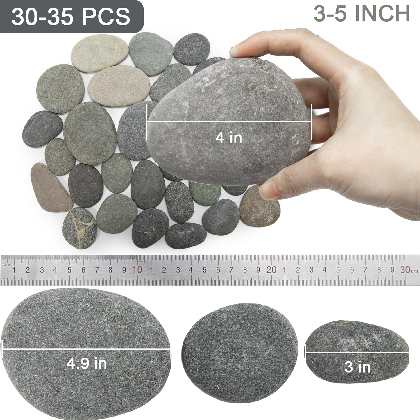 Markdang Rocks for Painting 30-35 Pcs 3-5” Large River Rocks for Paint Rock Natural Flat & Smooth Stones for Painting for Kids & Adult Craft Gift